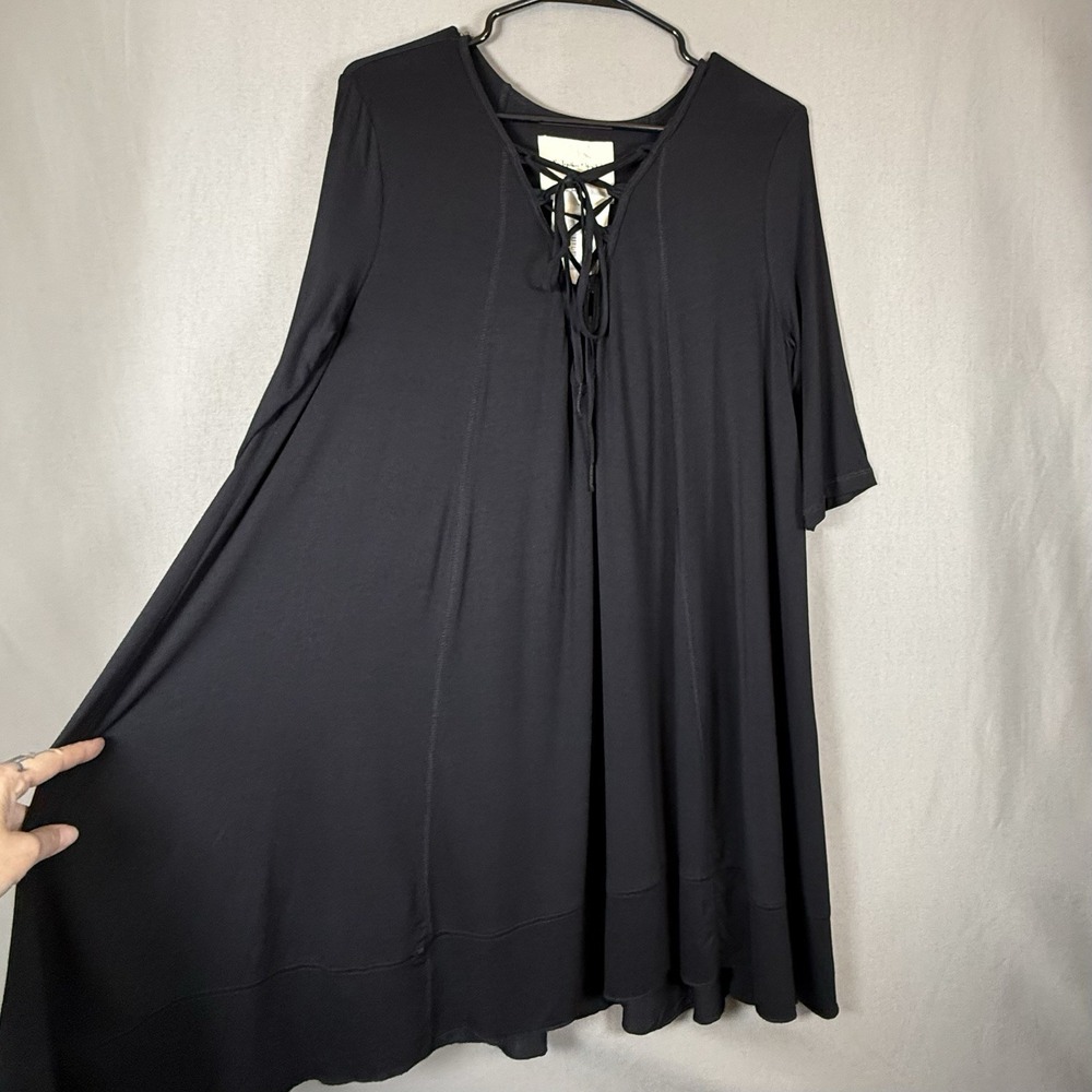 By Together You and I Flowy Tshirt Dress Lace Up Tie Front Black Boutique XL NWT - Picture 4 of 11
